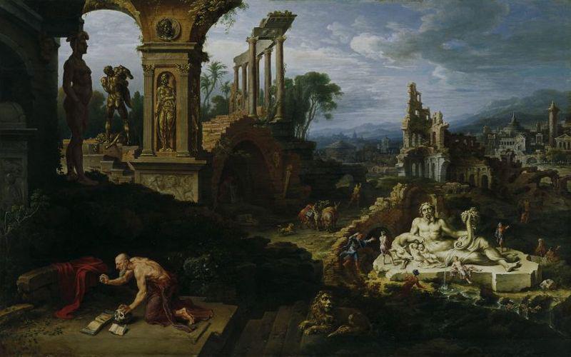 Maarten van Heemskerck Landschaft mit dem Hl. Hieronymus oil painting image